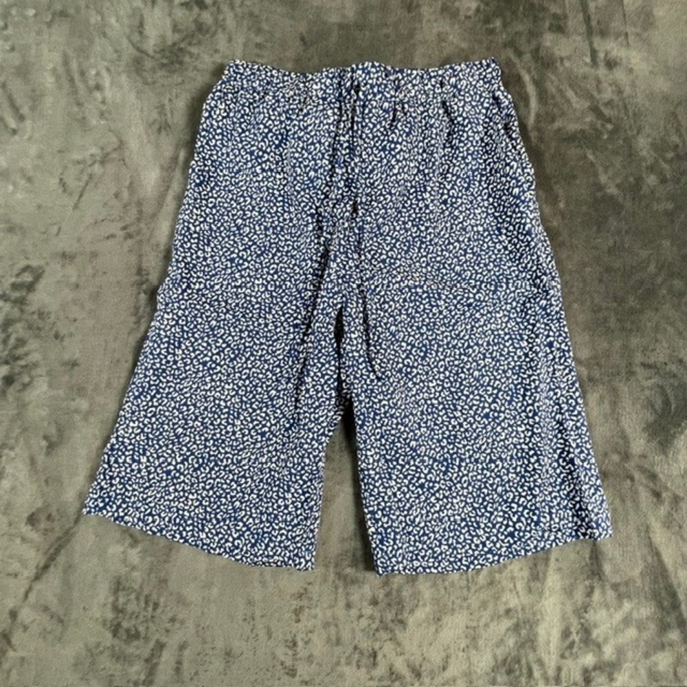 Blue White Leopard Print Elastic Waist Relaxed Wide Leg Shorts Womens XL NEW